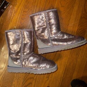 CHAMPAGNE LIGHT LILAC UGG Cream winter fall Boot silver gold fur sequin glitter